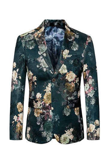 Folral Printed Notched Lapel Men's Blazer